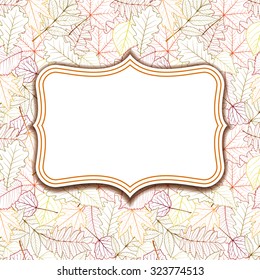 Frame labels on background with red and yellow autumn leaves. vector illustration. Vector illustration