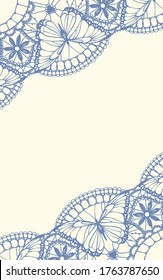 frame with lace ornamental vector pattern with butterfly and flowers in pastel color
