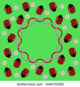 Frame with ladybugs. Children's background. Vector illustration.