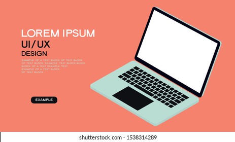 Pantalla en blanco de la laptop de marco. Plantilla para diseño de interfaz de usuario de infografía o presentación.  Ilustración vectorial isométrica 3D.