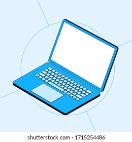 Frame Laptop blank screen. Template for infographic or presentation user interface design.  3D isometric vector illustration.