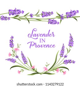 Frame of lavender flowers on a white background. Label of soap package. Label with lavender flowers. Vector illustration.