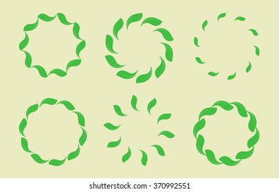 Frame of the leaf. Circle of leaves. Organic green abstract logo. Vector isolated eco border collection.