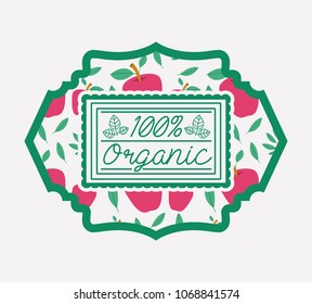 frame with leafs and apples of 100 percent organic food