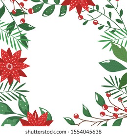 frame of leafs with flowers and seeds decorative vector illustration design