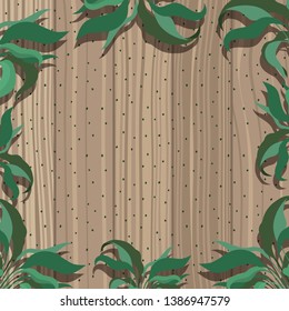 frame with leafs and wooden background