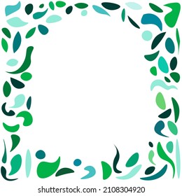 Frame with leaves and abstract spots in trendy colors, background for an inscription.