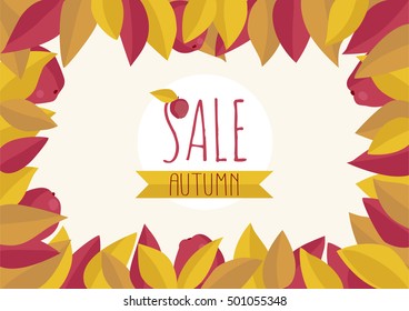 Frame of leaves and apples. Autumn background. Sale. 