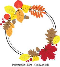 Frame of leaves and berries on white background
