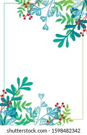 Frame of leaves and berries on a white background. Copyspace. Vector graphics.