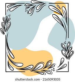 Frame with leaves and color spots. Vector illustration