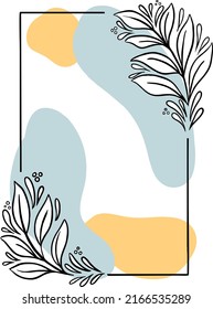 Frame with leaves and color spots. Vector illustration