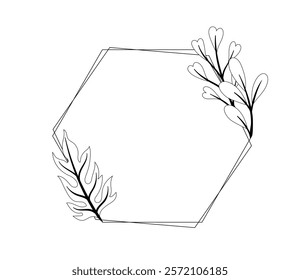 Frame with leaves. Decorative element and divider. Pattern and ornament. Victorian era vignette. Geometric figure with branches. Flat vector illustration isolated on white background