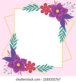 Frame With Leaves And Flowers Around And Important Announcements Inside. Framework With Different Plants All Over And Crutial Informations In. Floral Box With Recent Ideas.
