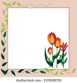 Frame With Leaves And Flowers Around And Important Announcements Inside. Framework With Different Plants All Over And Crutial Informations In. Floral Box With Recent Ideas.