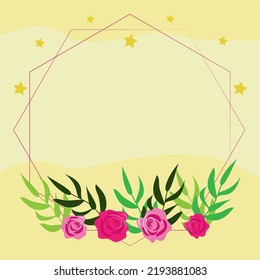 Frame With Leaves, Flowers And Stars Around And Important Ideas Inside. Framework With Different Plants All Over And Crutial Informations In. Floral Box With Recent Ideas.