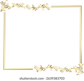 frame with leaves gold border Golden Border Warm Color Frame vector illustration. Good for banner, poster, greeting card, party card, invitation, template, advertising, campaign, and social media.