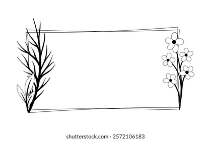 Frame with leaves. Rectangular decorative element and divider. Pattern and ornament. Victorian era vignette. Template and layout. Flat vector illustration isolated on white background