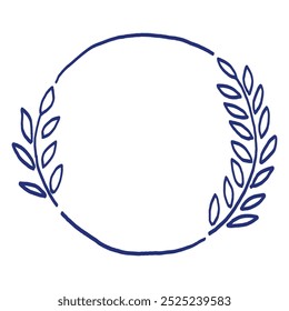Frame with leaves sketch. Hand drawn vector leaf illustration. Blue pen or marker floral drawing. Primitive kids picture