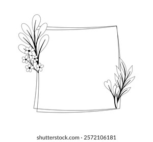 Frame with leaves. Sqare decorative element and divider. Pattern and ornament. Victorian era vignette. Graphic element for website. Flat vector illustration isolated on white background