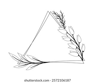 Frame with leaves. Triangular decorative element and divider. Pattern and ornament. Victorian era vignette. Poster or banner. Flat vector illustration isolated on white background