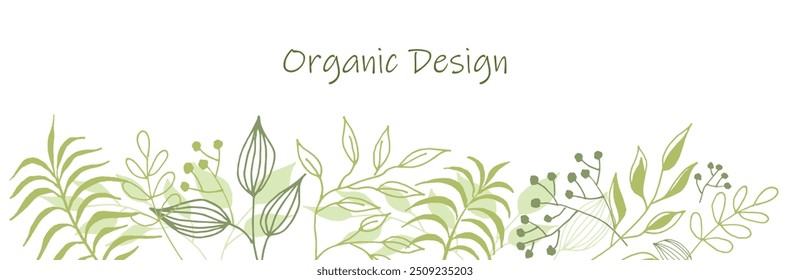 Frame of Leaves, twigs and berries on a light background. Vector organic background. Delicate plant border. For fabric, textile, wrapping paper, card.