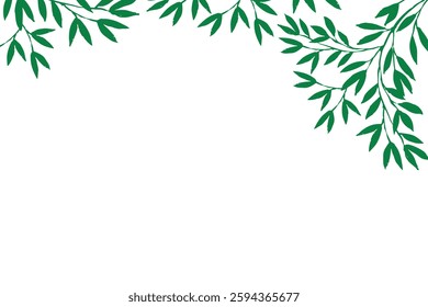 Frame of leaves, vector on white. Botanical illustration, a branch of a plant with leaves. Hand drawn liner. Laurel branch color sketch vector. Hand drawn leaves isolated on white background.