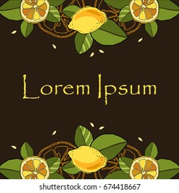 FRAME with lemons on a brown background. Vector. Illustration