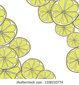 frame with lemons on white background