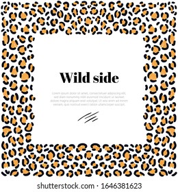 Frame with leopard spots on the white background for modern posts and invitations.