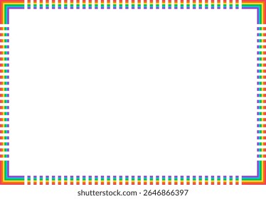 Frame with lgbtq+ pride flag colors isolated on transparent background with copy space. Vector design	
