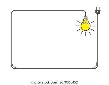 A frame with a light bulb and a place for text. Flat design.