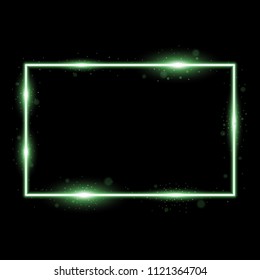 Frame with light effects, laser square with sparks on black background, light effect, green color