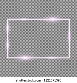 Frame with light effects, laser square with sparks on transparent background, light effect, purple color