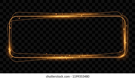 Frame With Lights Effects. Isolated Golden Rectangle On Transparent Background