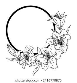Frame with lilies. Beautiful decorative plants.
