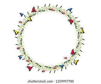 Frame Lily flowers butterflies ladybugs