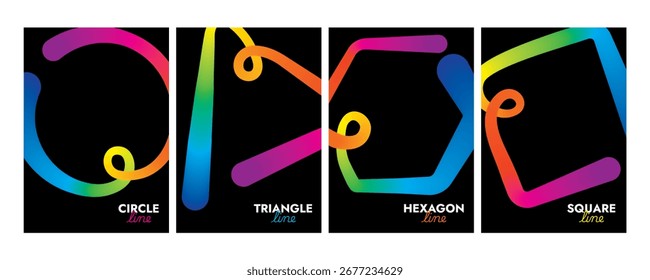 Linha de moldura Conjunto de molduras em arco-íris, Formas de padrão, Fundo abstrato colorido, Gradiente de onda 3D, ilustração de vetor.
