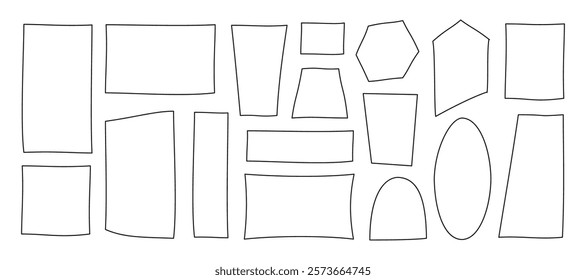 Frame line set hand drawn, square rectangle oval outline shapes collection
