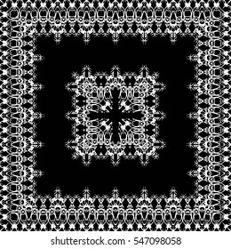 Frame of lines, abstract floral vintage White pattern of square on a black background.