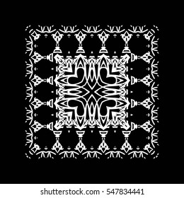 Frame of lines, abstract floral vintage White pattern of square on a black background.
