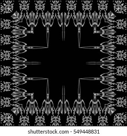 Frame of lines, abstract floral vintage White pattern of square on a black background.
