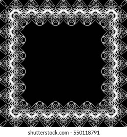 Frame of lines, abstract floral vintage White pattern of square on a black background.
