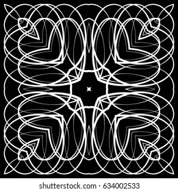 Frame of lines, abstract floral vintage White pattern of square on a black background.

