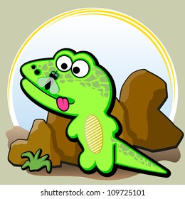  Frame with Lizard near a stone.