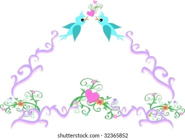Frame of Love Birds, Vines, and Flowers Vector