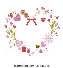 Frame of love elements with white background
