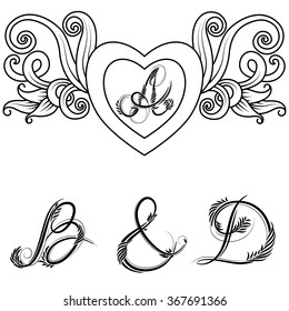 Frame. Love message. Engraving. Letters. Beautiful. Black and White.