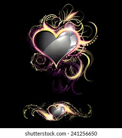 Frame from luminous heart and abstract flowers