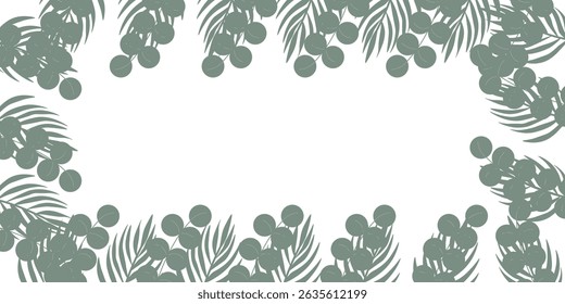 Frame of lush green tropical leaves on white background with room for text. Jungle theme suitable for flyers, greeting cards, posters, banners, and websites